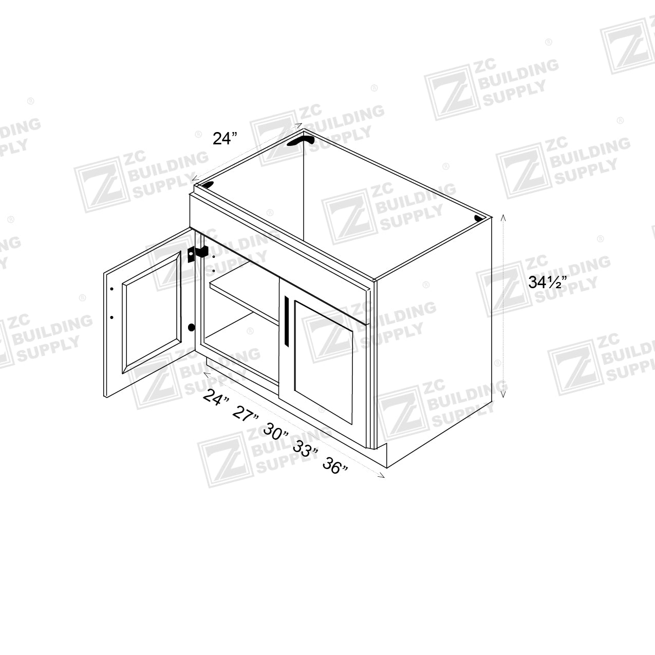 Base 36" - Slim Oak 36 Inches Sink Base Cabinet