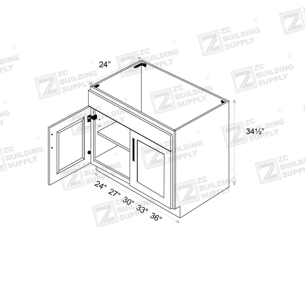 Base 24" - Blue Shaker 24 Inches Sink Base Cabinet