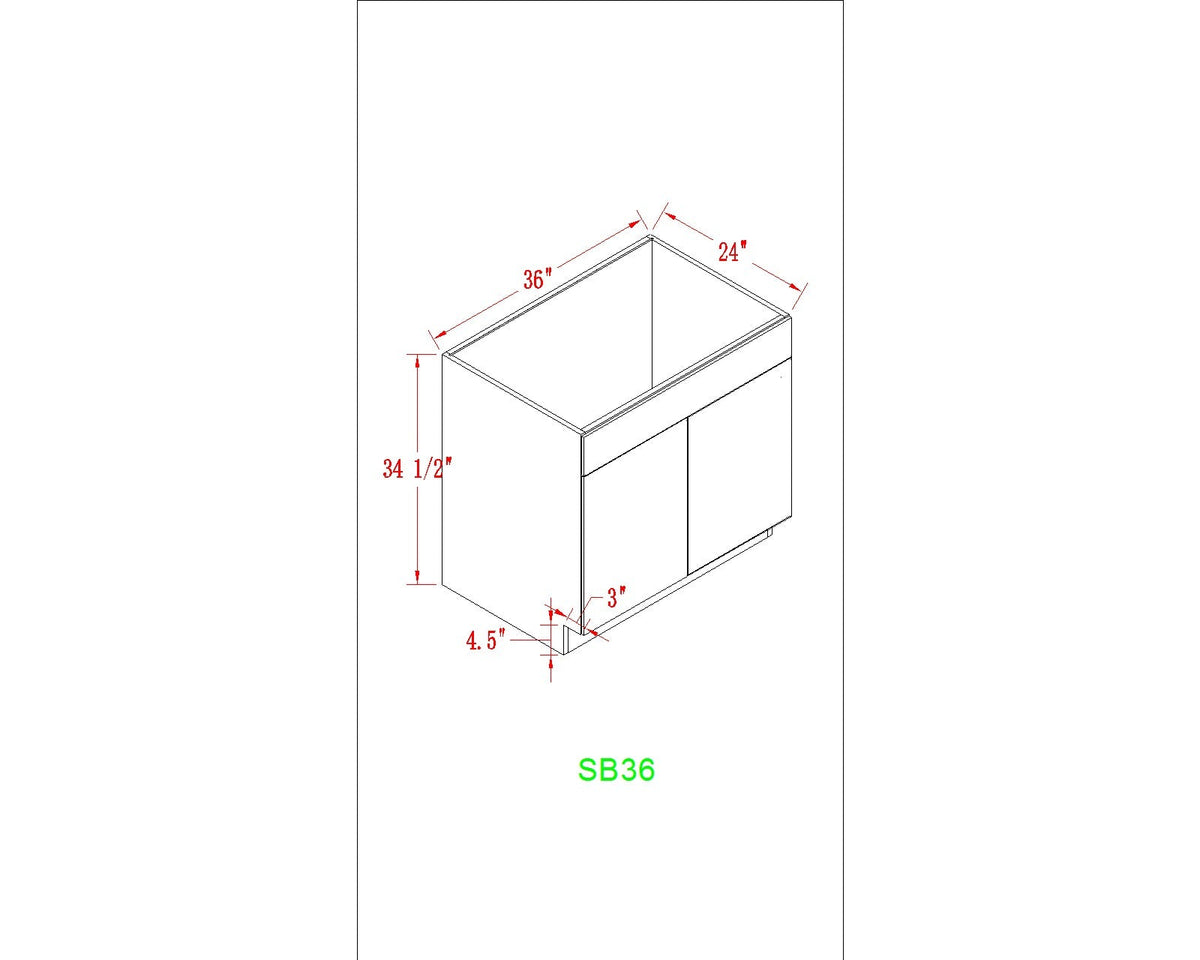 Base 36" - White Oak 36 Inches Sink Base Cabinet