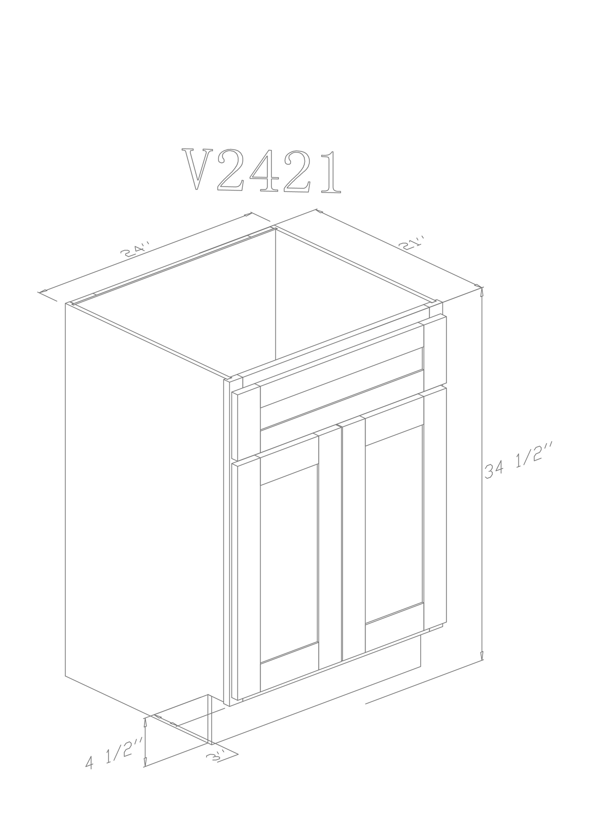 24" Vanity Pure Grey (Without sink and countertop) 2 Doors
