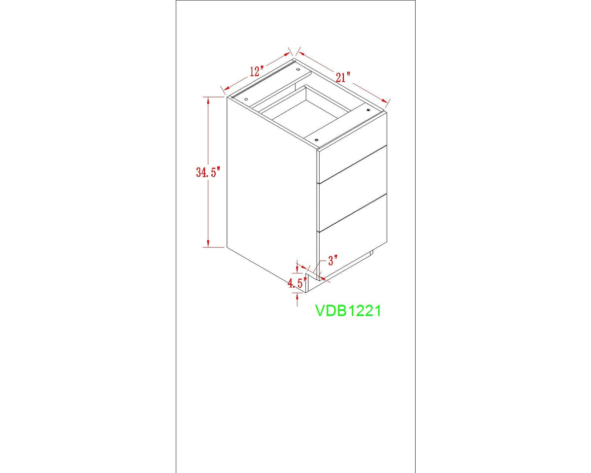 12" Vanity White Oak (Without sink and countertop) 3 Drawers