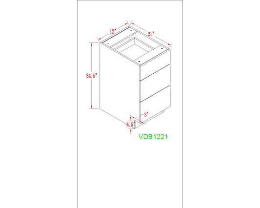 12" Vanity Dark Grain (Without sink and countertop) 3 Drawers