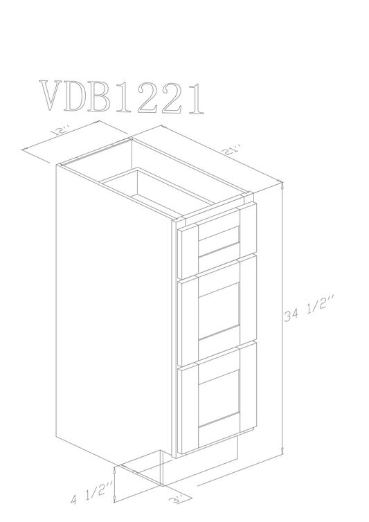 12" Vanity Almond White (Without sink and countertop) 3 Drawers