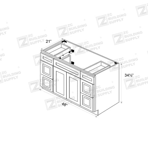 48" Vanity Pure Grey (Without sink and countertop) Both side 3 Drawers