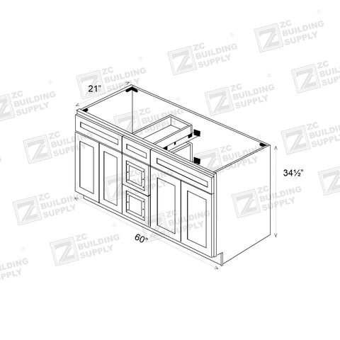 60" Vanity Pure White (Without sink and countertop) Single or Double Sinks