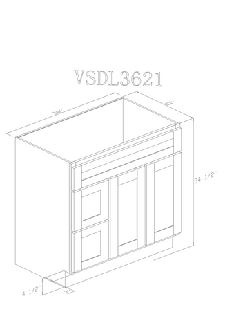 36" Vanity Almond White (Without sink and countertop) Right or Left side Drawers