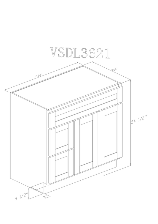 36" Vanity Pure White (Without sink and countertop) Right or Left side Drawers - ZCBuildingSupply