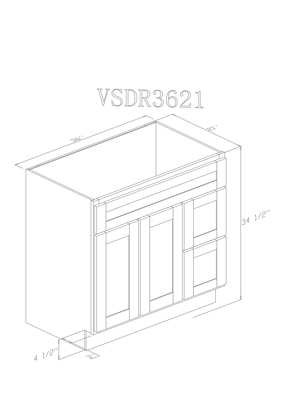 Vanity 36" - 36" Balck Shaker Vanity Drawer Vanity Right Side Drawers-VSD3621R