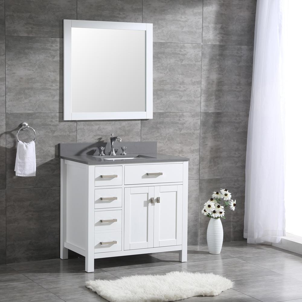 36" Vanity New Pure White (Without sink and countertop) Right or Left side 4 Drawers - ZCBuildingSupply