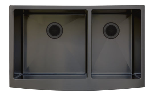 33" Kitchen Gunmetal Black Stainless Steel Undermount Double Farm Sink