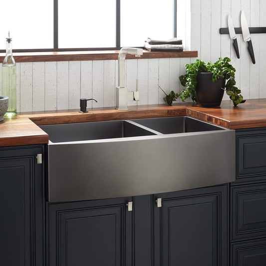 33" Kitchen Gunmetal Black Stainless Steel Undermount Double Farm Sink